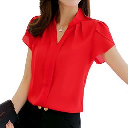 Tasarımlar Kadın Gömlek Şifon Blusas Femininas Tops Kısa Kollu Zarif Bayanlar Resmi Ofis Bluz Artı Boyutu Şifon Gömlek Clot