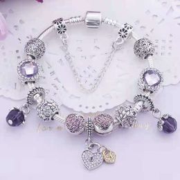 charm bracelets mixed styles with box pink purple blue red beads heart ring flower pendant fit for snake chain bangle DIY Jewellery