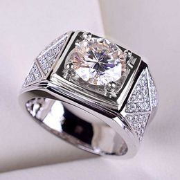 Mens Rings Crystal Full diamond silver four claw ring men's refers triangle double row open Lady Cluster styles Band