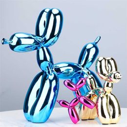 Electroplated Resin Dog Crafts Nordic Balloon Ornament Puppy Sculpture Home Decor Living Room desktop Modern Animal Statue 211021