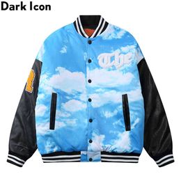 Blue Sky Thick Baseball Coats Men Winter Cotton Padded Leather Sleeve Parkas Outwear Warm Coats 210603