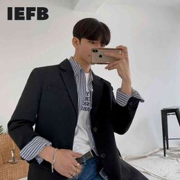IEFB Men's Spring Casual Suit Coat Loose Tops Korean Fashion Streetwear Handsome Fold Striped Cuff Blazers 9Y5493 210524