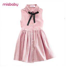 Sleeveless Princess Dress for teenage girls Clothing cotton Summer Bow Lovely Clothes Children Navy School Style 8 1012 14 year Q0716