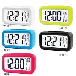 Smart Temperature Alarm Clock LED Digital Backlight Calendar Desktop Snooze Mute Electronic Alarm Clock Watch Battery Power