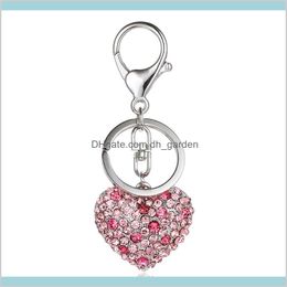 Key Rings Fashion Silver Colour Lobster Clasp Metal Keyring Rhinestone 3D Heart Charms Keychains For Lover Luxury Bag Vzyux