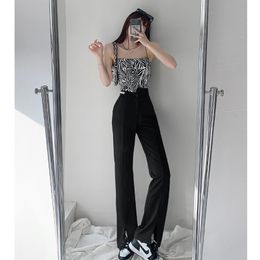summer Suit pants womens European and American high waist slits Slim slimming casual wild straight mopping trousers 210507