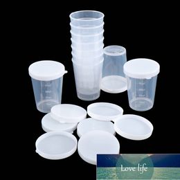 10Pcs 50ml Plastic Transparent Measure Cups With White Lids Cap Container Liquid Measure Beaker