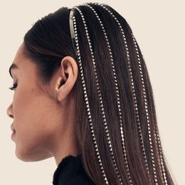 Stonefans Luxury Long Tassel Rhinestone Headpiece Accessories for Women Crystal Hair Hoop Headband Head Chain Jewelry