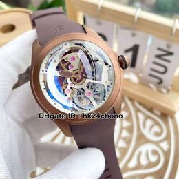 6 Style High Quality Bubble Rose Gold Steel Automatic Mens Watch L082/03162 082.400.20/0373 Skull Dial Brown Rubber Strap Watches