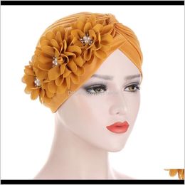 Beanie/Skull Hats Caps Hats, Scarves & Gloves Fashion Aessories Drop Delivery 2021 Women Pearl Flower India Lady Muslim Ruffle Cancer Chemo B