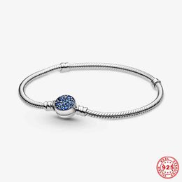 S925 Silver Color Shine Blue Bracelet Snake Bone Chain Fit Original Pandora Charm For Women Luxury Jewelry