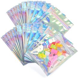 100pcs/lot Aluminium Foil Zipper Bag Resealable Plastic Retail Packaging Bags Holographic Package Pouch for Food Coffee Tea