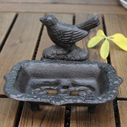 2 Pieces Cast Iron Bird Soap Box Holder Dish Rustic Painting Design Kitchen Toilet Decor Metal Art Home Office Shop Store Ornament