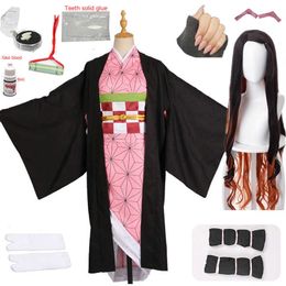 adult and kids Hot New Anime Demon Slayer: Kimetsu no Yaiba Cosplay Kamado Nezuko Woman Japanese Kimono Cosplay Costume Y0903