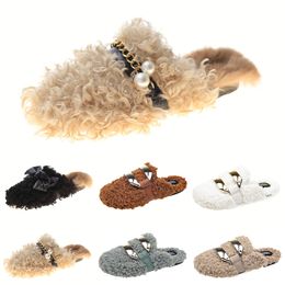 Wholesale Newly autumn winter womens slippers metal chain all inclusive wool slipper for women outer wear plus big szie Muller half drag shoe