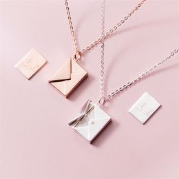 MloveAcc Genuine 925 Sterling Silver Pendant Necklace Women Envelope Lover Letter Pendant Gifts for Girlfriend 210726