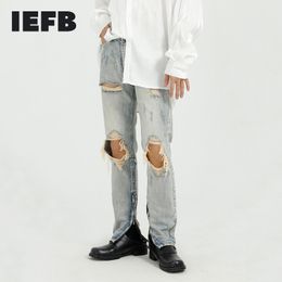 IEFB Korean Pants Slim Leggings With Side Leg Zipper Hole Vintage Hip Hope Jeans Streetwear Mans Denim Trousers 9Y7350 210524
