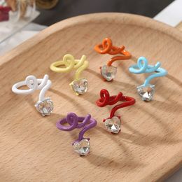 10PCS 2021 Heart Rhinestone Inlay Colour Irregular Snake Shaped Spray Paint Open Rings for Fashion Women Girls Jewellery