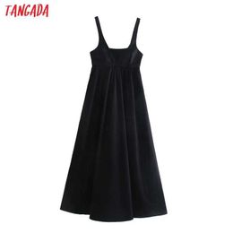 Tangada Women Solid Black Long Dress Strap Sleeveless Summer Fashion Lady Maxi Dresses Vestido 4N50 210609