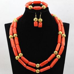 nigerian coral beads jewelry set Canada - Earrings & Necklace Superior Quality Orange Nigerian Wedding Coral Beads Jewelry Set African Costume HX366