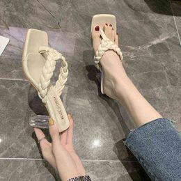 Women's Summer Sandals Slippers Flip Flops Chunky Heel High Heels Slides Ladies Quality Design High Heels Sandals for Women Y220221