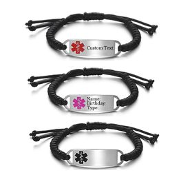 Bangle Stainless Steel Custom Alert Bracelets Free Engraved Blue&Black&Pink Band Logo Adjustable ID