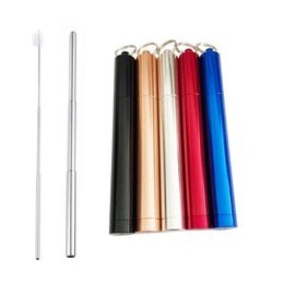 Set Aluminium Alloy Case Box Storage Stash Jars Flat Bottom 5 Colours With Telescopic Stainless Steel Straw Brush