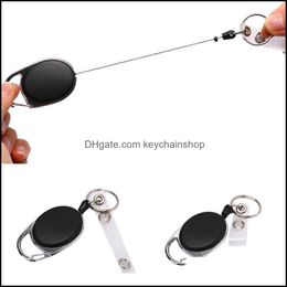 retractable ski pass holder UK - Keychains Fashion Accessories Black Wire Rope Keychain Badge Reel Retractable Recoil Anti Lost Yoyo Ski Pass Id Card Holder Key Ring Keyring