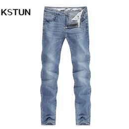 Jeans Men Fashion Business Casual Straight Slim Fit Ultrathin Breathable Stretch Retro Blue Summer Denim Pants Plus Size 40 210319