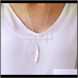 Necklaces & Pendants Jewelry Drop Delivery 2021 Leaf Feather Pendant Aessory Sier Or Gold Plated With Metal Chain For Women Sweater Fashion N