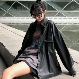 Fashion Loose Black Leather Moto Jacket Female Korean Outerwear Designer and Coat Women Winter Streetwear Lady Tops 210604