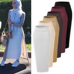 Spring Pencil Long Skirt Women Cotton 6 Colors Fall Elastic Maxi Middle East High Waist Muslim Islamic Bodycon Skirts Turkish X0428