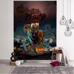 Tapestries Halloween Ghost Doll Party Tapestry Wall Hanging Witch Flaming Pumpkin Pattern Tapiz Witchcraft Decor