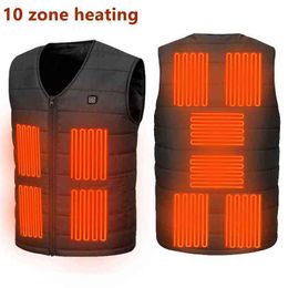 10 Heated Vest Zones Electric Heated Jackets Men Women Sportswear Heated Coat Graphene Heat Coat USB Heating Jacket For Camping 211215