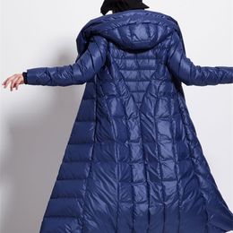 Womens Winter down coat waterproof long thick large size hat black dark blue female jackets 210913