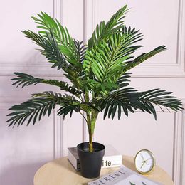 60cm 18 Heads Large Artificial Palm Tree Fake Coconut Plants Tropical Monstera Silk Palm Leaf Withnot Pot For Home Garden Decor 210624