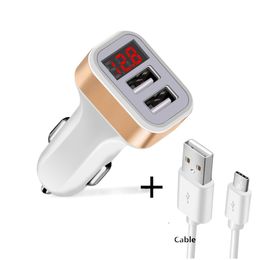 Car Charger Digital Display Dual Port USB Adapter 2.1A Car-Charger Double Type C USB For Samsung Mobile Phone Fast Charging