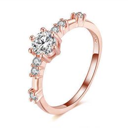 Womens Rings Crystal Jewellery Six claw ring plated small diamonds, Cluster For Female Band styles