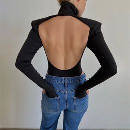 Winter Jumpsuit Rompers Sexy Club Hollow Out Backless Bodysuits Casual Long Sleeve Solid Slim Bodycon Women Bodysuit 210720