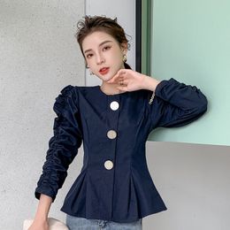 Arrive Spring Autumn Solid Blouse Women Vintage Long Sleeve Big Button Draped Loose Shirt Office Lady Chic Tops 210514