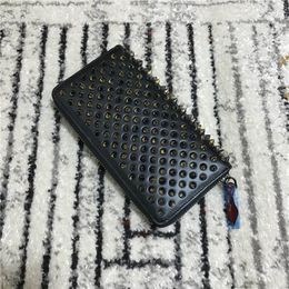 Women Men Long Style Wallets Bottoms Branded Panelled Spiked Clutch Bags Patent Real Leather Rivets bag Clutches Purses with Spikes Box Dustbags