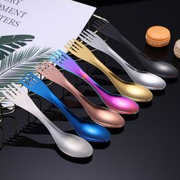 304 Double Headed Stainless Steel Spoons Cutlery Outdoor Spork One-piece Multi-functional Fork Creative Stall Dual Purpose Spoon