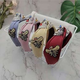 Fashion girls Rhinestone Bees princess Headwear kids cartoon Hairband For Women Wide Side Bohemia Turban Flower Hair Accessories S1089