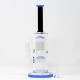 Vintage Wholesale Two Double Perc Glass Bong Water pipe Bubbler hookah Heady Oil Dab Rigs Birdcage Percolator shisha for smoking can put customer logo