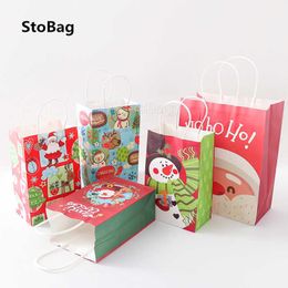 StoBag 10pcs Christmas Storage Bags Party Handmade Baking Gift Decoration Packaging Paper Bags Santa Claus Baby Shower Celebrate 210602
