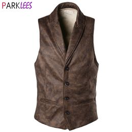 Retro Suede Vest Waistcoat Men Vintage Style Slim Fit Mens Sleeveless Vests V Neck Halloween Party Cosplay Chaleco Hombre 210522