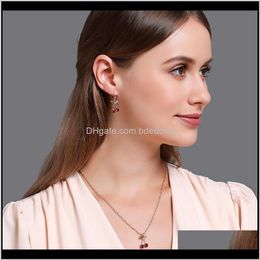 Earrings & Drop Delivery 2021 Earring Necklace Jewellery Sets Cherry Leaf Shape Pendant Red Crystal Setting Gold Colour Plated Metal Chain Fro W