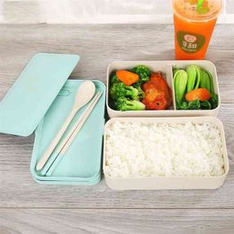 Leak-proof Degradable Rice Husk PP Material With Compartments Lunch Box 24-hour Thermos Food Container Kids 210423