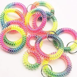 Rainbow Colour Elastic Hairbands spring wires Key Ring Spiral Shape Coil Hair Ties Circle Telephone Wire Line Headband Keychain Acc G38EDZY