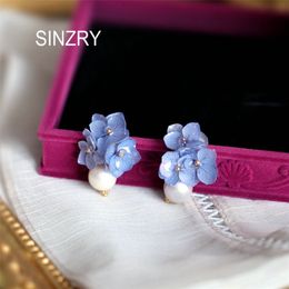 SINZRY personality Jewellery handmade freshwater pearl preserved flower tassel drop earrings for women 210317